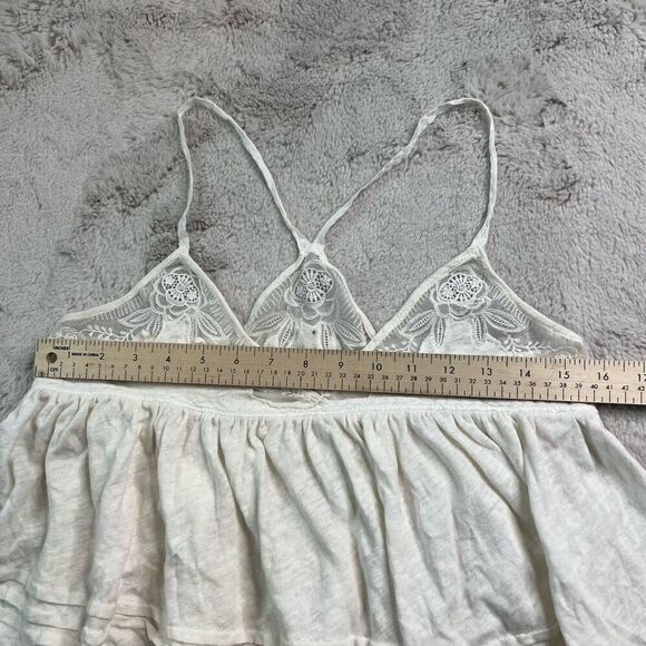 Free People White Tank Top Lace Floral Womens Size Small Linen Blend Babydoll - Picture 6 of 10